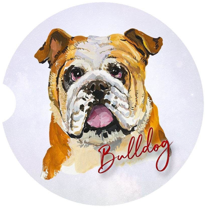 English Bulldog Art  Car Coasters  - Matching Pair - Schoppix Gifts
