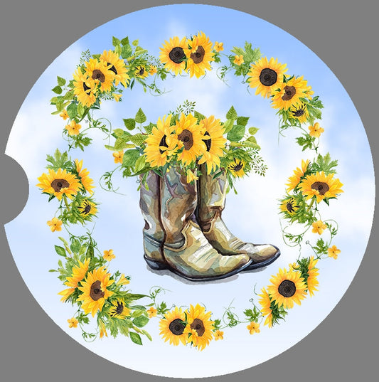 Cowgirl Boots and Sunflowers Art Car Coasters  - Matching Pair - Schoppix Gifts