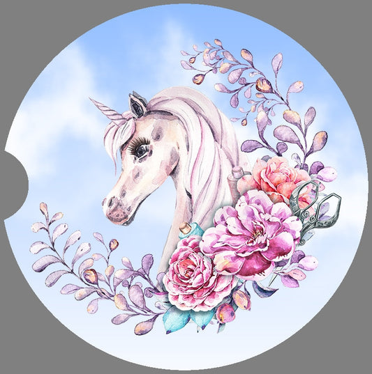 Unicorn Flower Wreath Art Car Coasters - Matching Pair - Schoppix Gifts