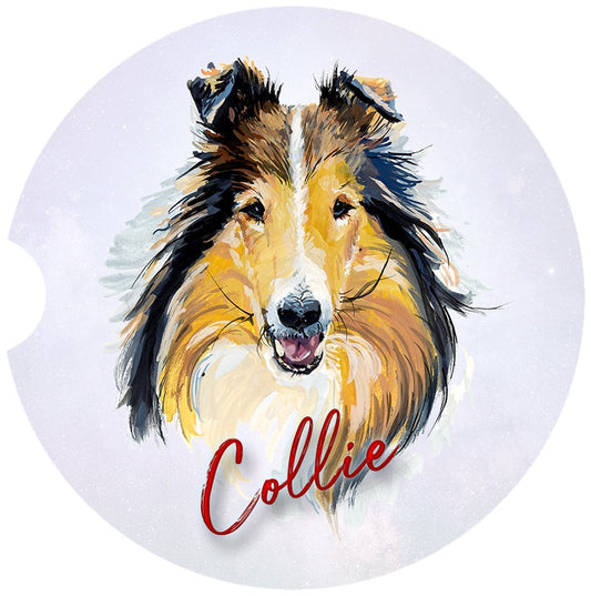 Collie Art  Car Coasters  - Matching Pair - Schoppix Gifts
