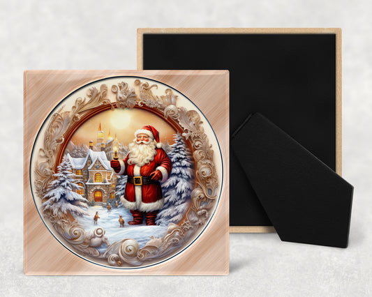 a plate with a picture of a santa clause on it