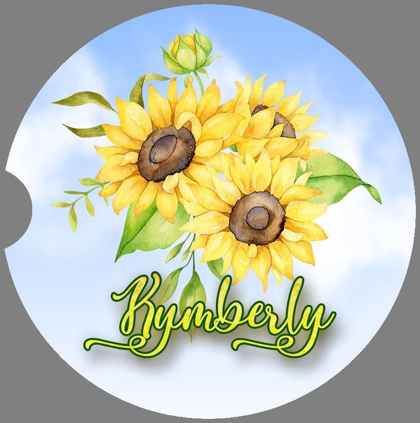 Personalized Sunflower Bouquet Art Car Coasters - Matching Pair - Schoppix Gifts