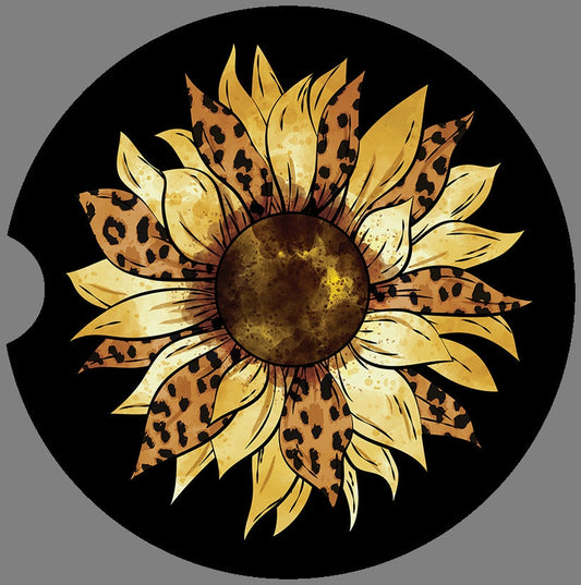 Leopard Print Sunflower Art Car Coasters  - Matching Pair - Schoppix Gifts