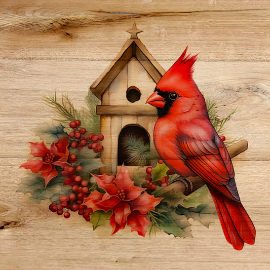 Watercolor Cardinal on Wood Texture Art Decorative Ceramic Tile with Optional Easel Back - Available in 3 Sizes