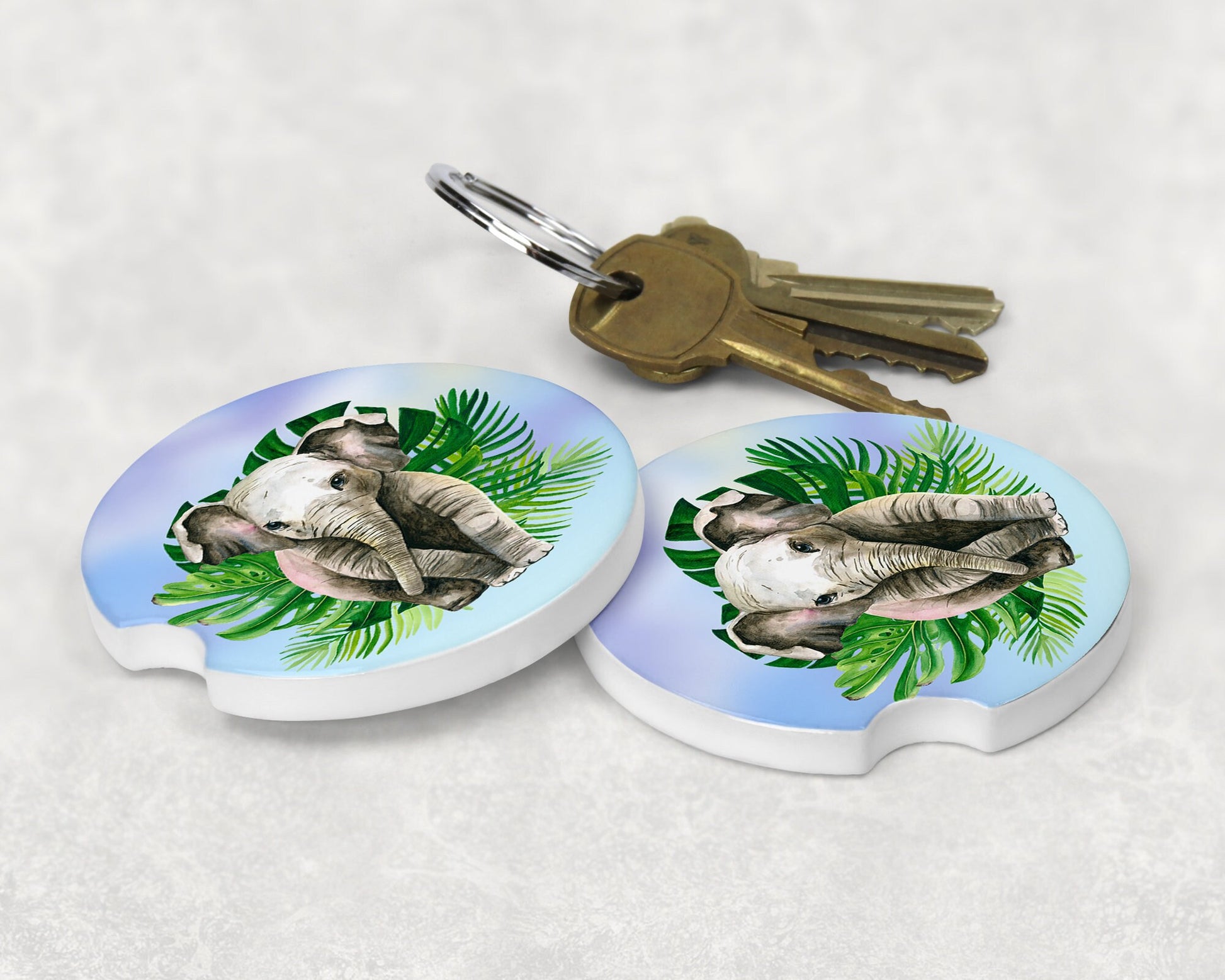 Cute Baby Elephant Art  Car Coasters  - Matching Pair - Schoppix Gifts