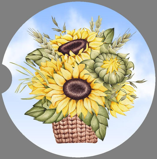 Sunflower Basket Art Car Coasters  - Matching Pair - Schoppix Gifts