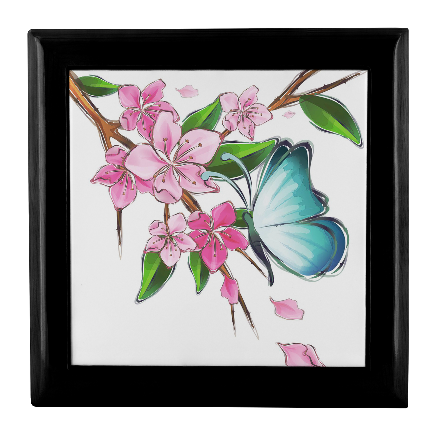 Blue Butterfly on Cherry Blossoms Jewelry Box - Schoppix Gifts