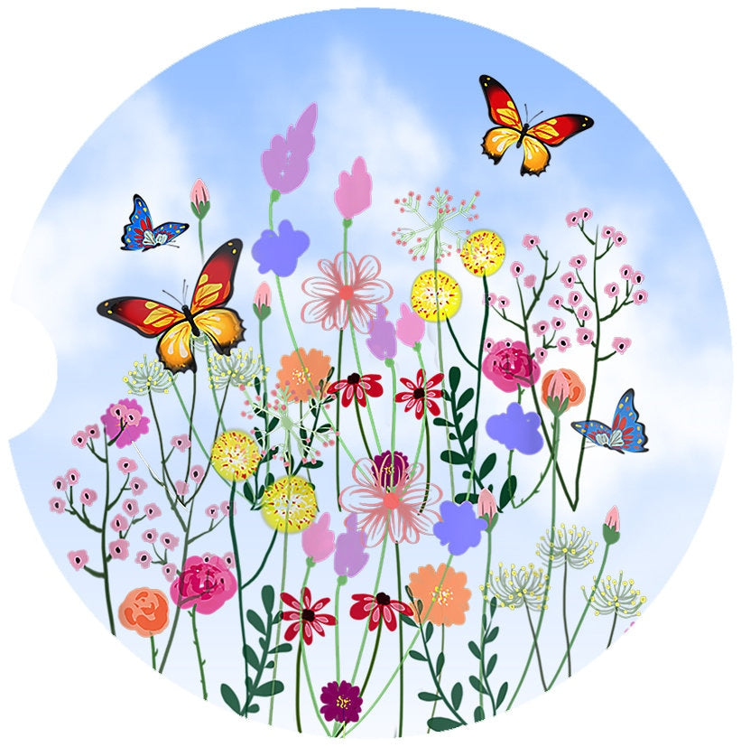 Butterflies and Flower Garden Art Car Coasters  - Matching Pair - Schoppix Gifts