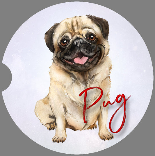 Pug Dog Art Car Coasters - Matching Pair - Schoppix Gifts