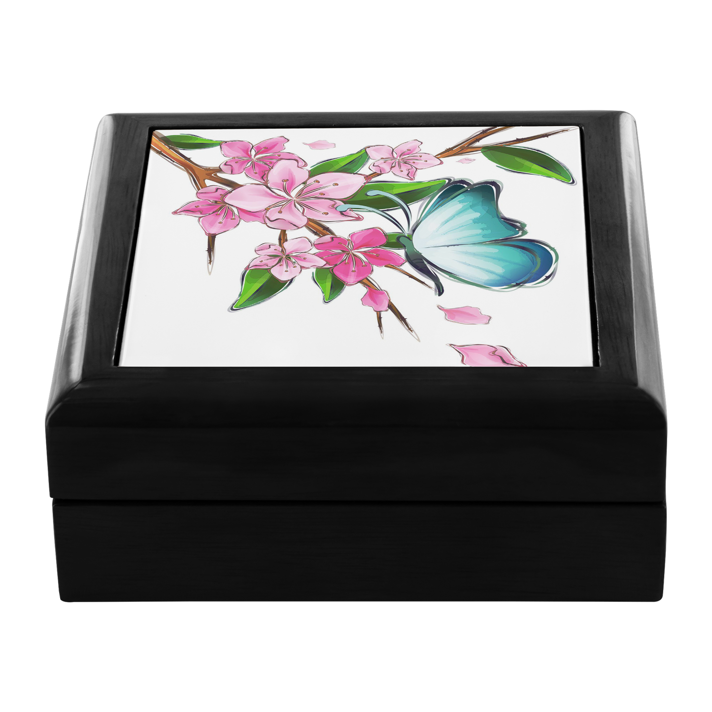 Blue Butterfly on Cherry Blossoms Jewelry Box - Schoppix Gifts