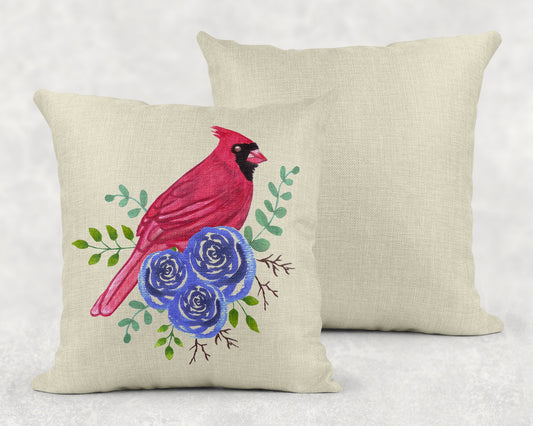 15.75 Inch Cardinal and Flowers Art Linen Throw Pillow|Home Decor|Decorative Pillows| - Schoppix Gifts