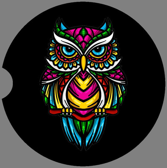 Stained Glass Tribal Owl Art Car Coasters  - Matching Pair - Schoppix Gifts