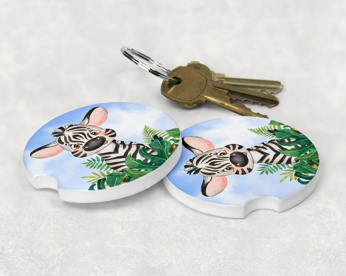 Cute Baby Zebra Art Car Coasters  - Matching Pair - Schoppix Gifts