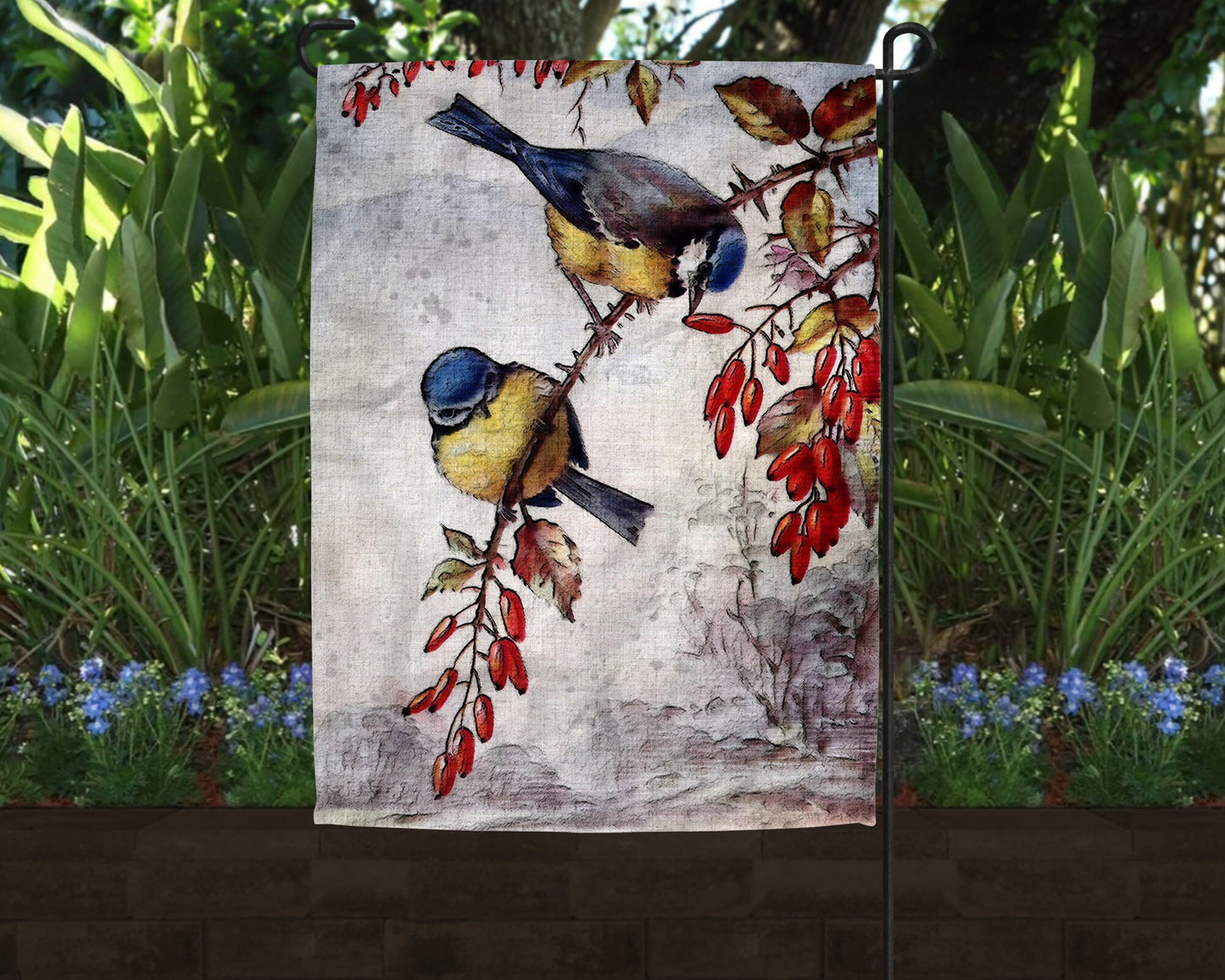 Bluebirds Art Linen Garden Flag|Outdoor Decor|Garden Decor|Home Decor - Schoppix Gifts