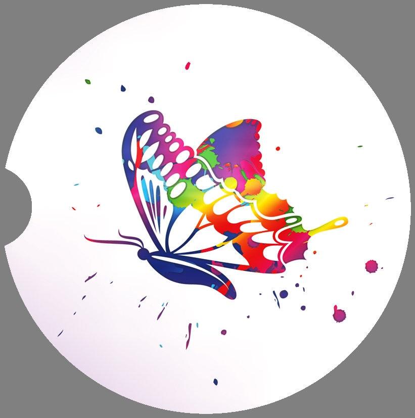 Splatter Paint Butterfly Art Car Coasters  - Matching Pair - Schoppix Gifts