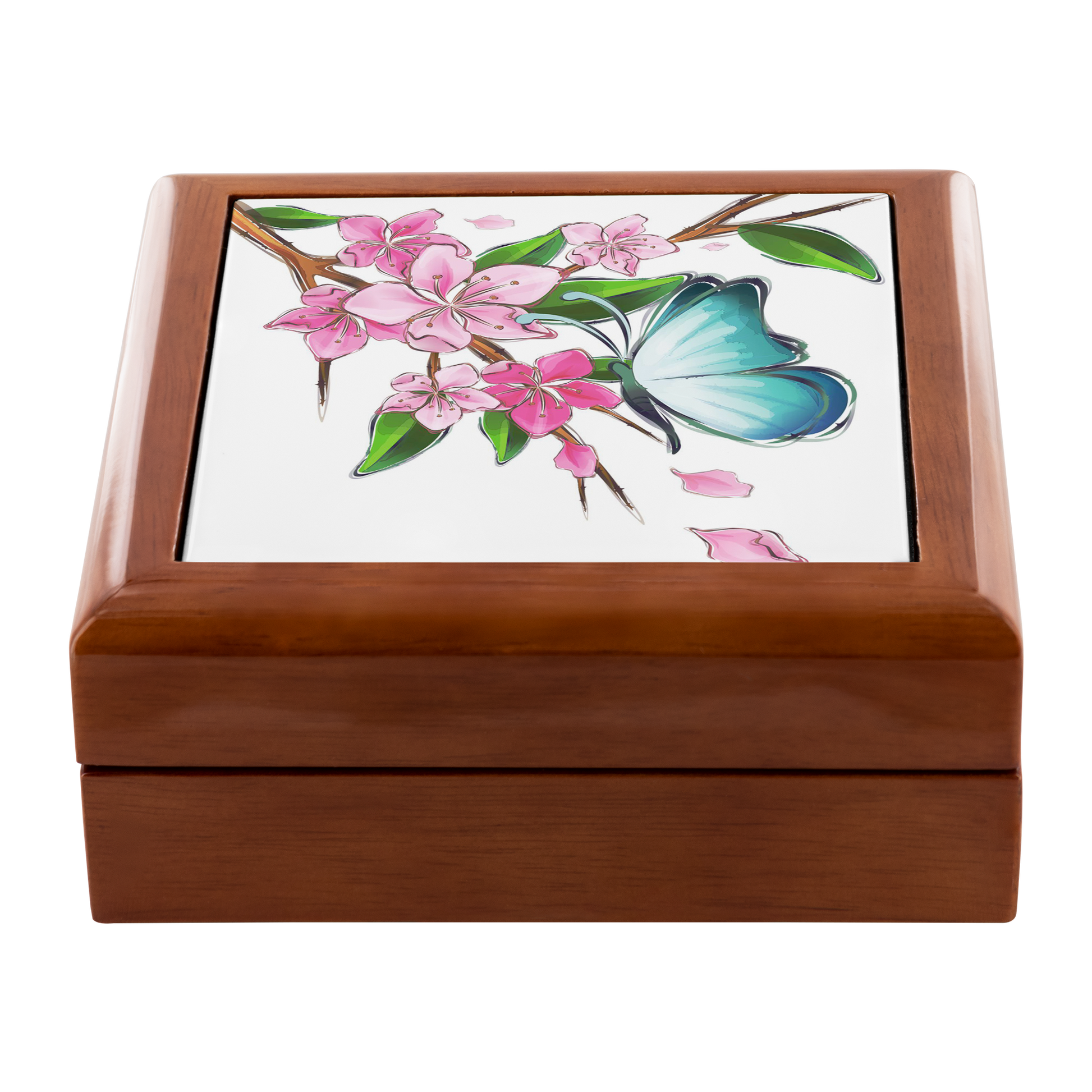 Blue Butterfly on Cherry Blossoms Jewelry Box - Schoppix Gifts