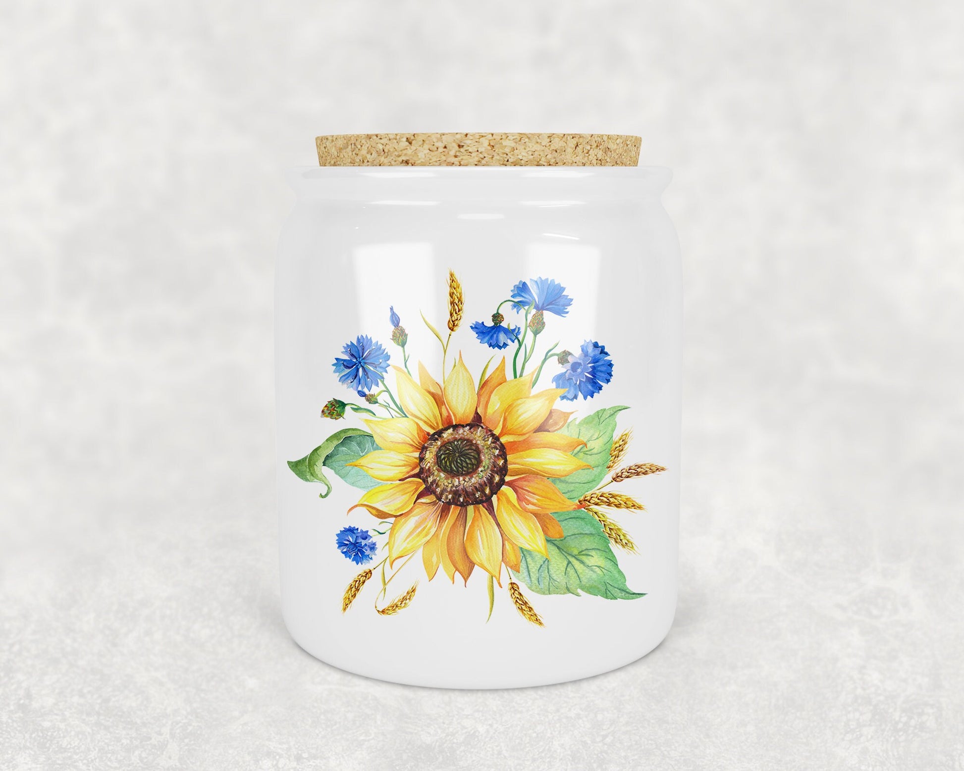 Sunflower and Blue Blossom Porcelain Treat Jar - Schoppix Gifts