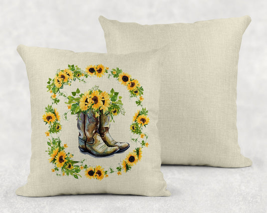 15.75 Inch Sunflower Boots Country Art Linen Throw Pillow|Home Decor|Decorative Pillows| - Schoppix Gifts