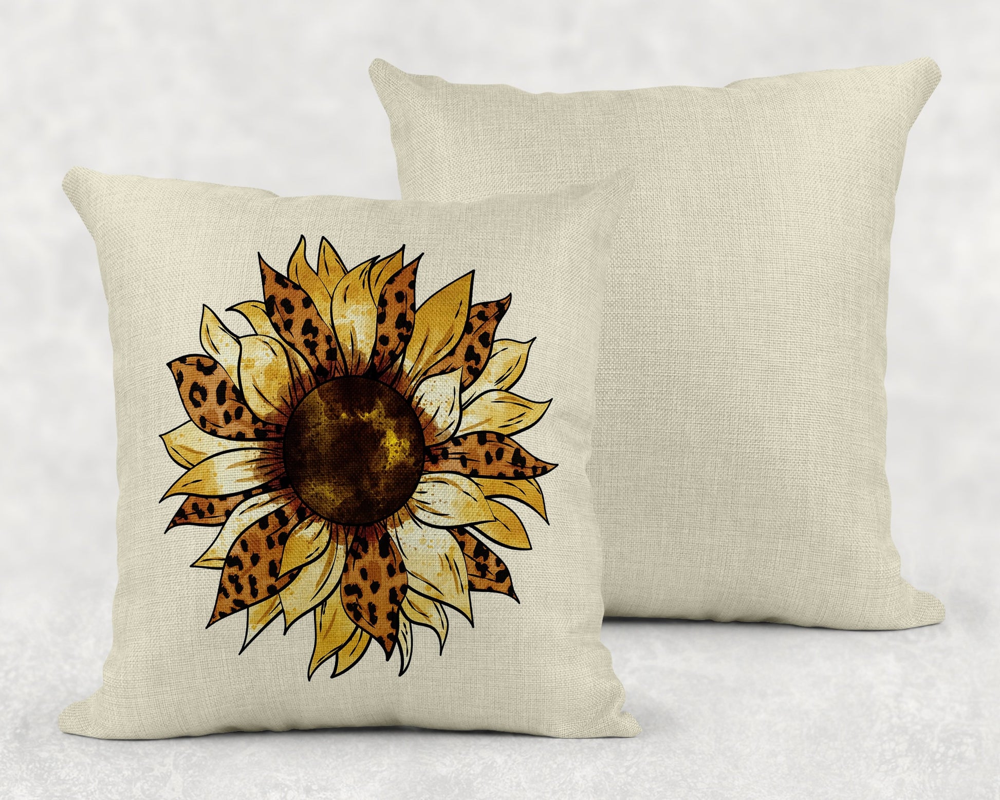 15.75 Inch Sunflower Leopard Print Art Linen Throw Pillow|Home Decor|Decorative Pillows| - Schoppix Gifts