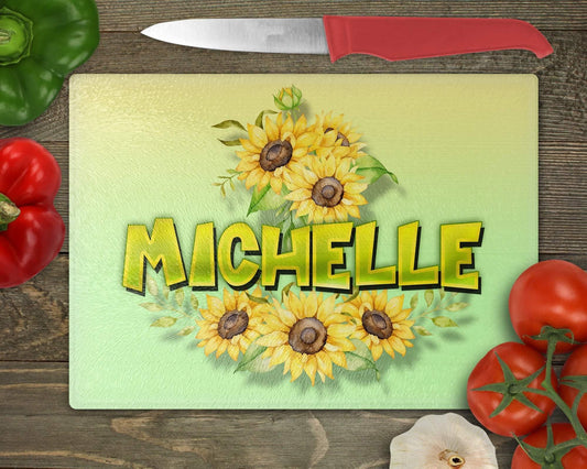 Personalized Sunflower Art Rectangle Glass Cutting Board|Kitchen Decor|Home Decor - Schoppix Gifts