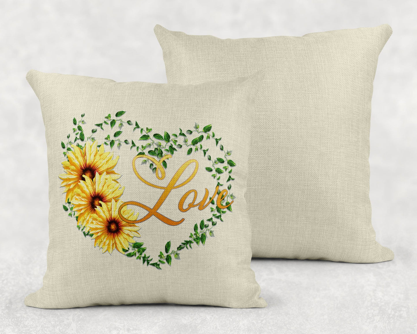15.75 Inch Sunflower Heart Wreath Country Art Linen Throw Pillow|Home Decor|Decorative Pillows| - Schoppix Gifts