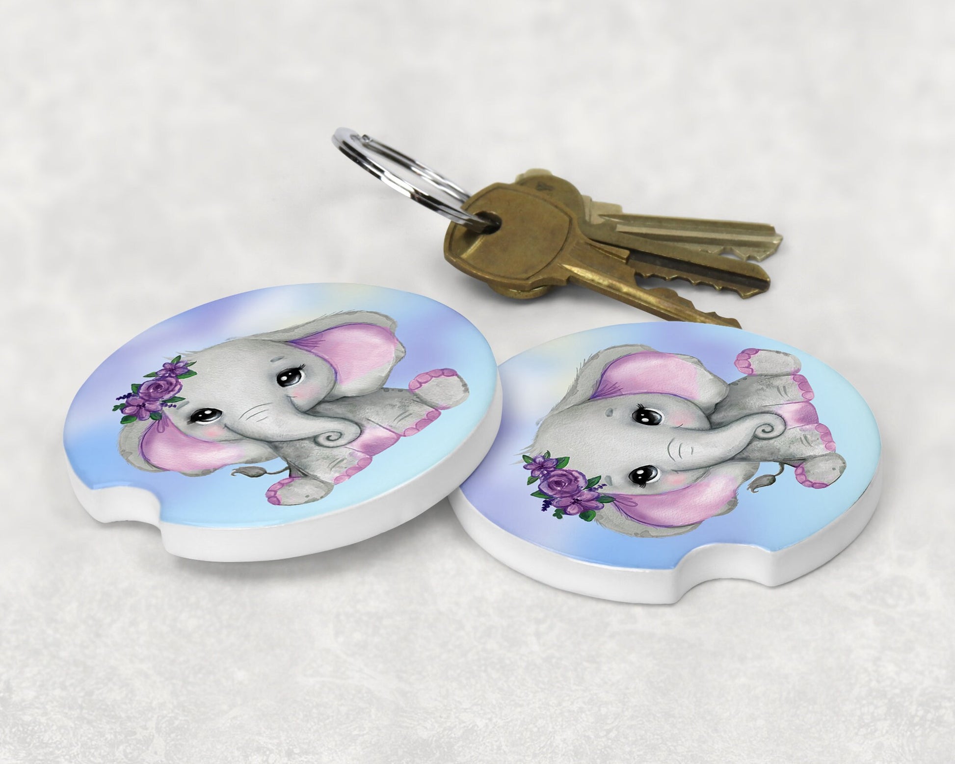 Cute Baby Girl Elephant Art  Car Coasters  - Matching Pair - Schoppix Gifts
