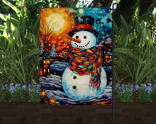 Cute Snowman Art Linen Garden Flag