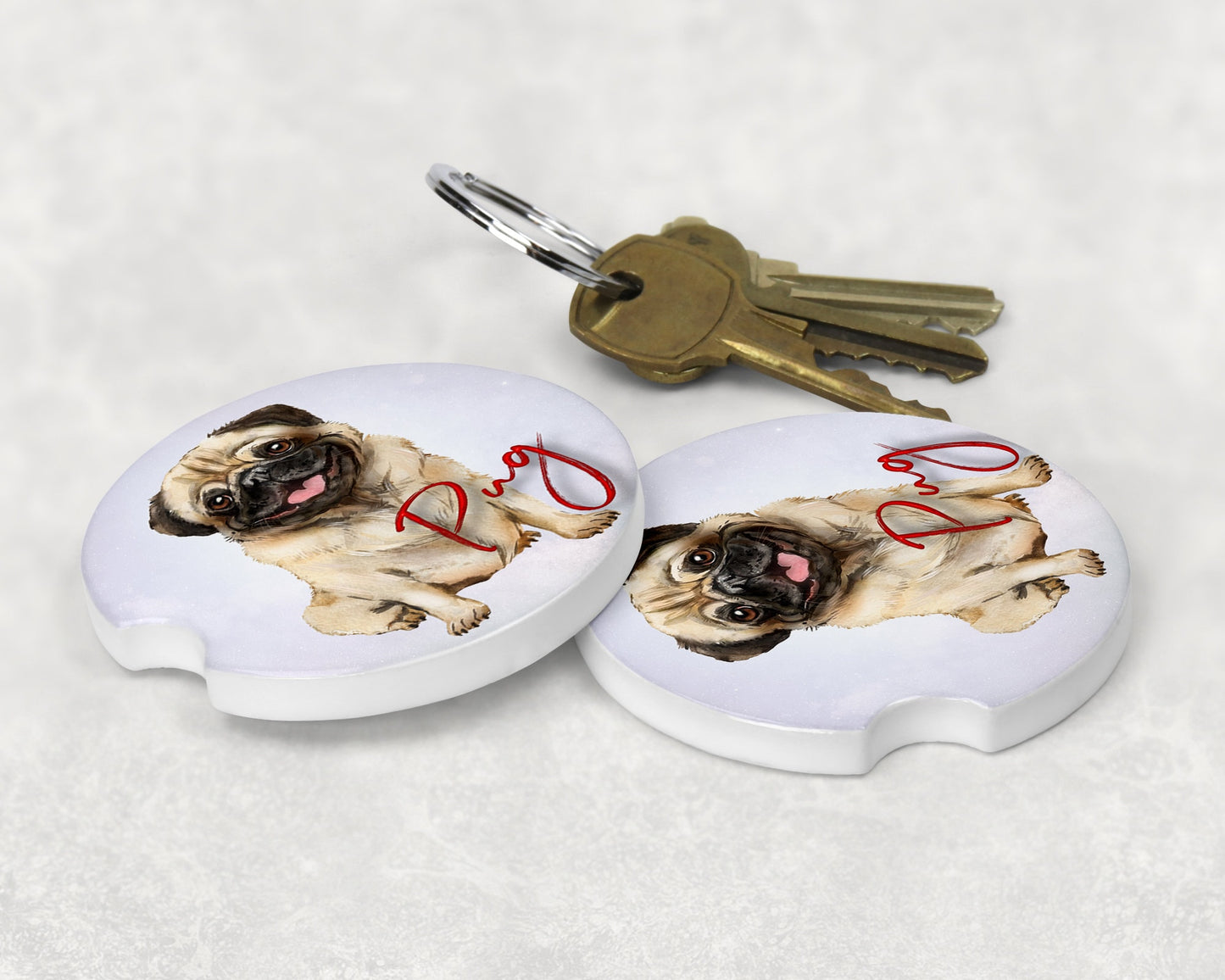 Pug Dog Art Car Coasters - Matching Pair - Schoppix Gifts