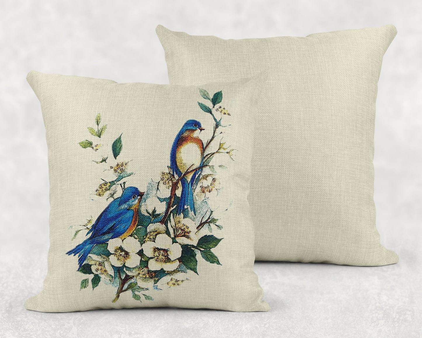 15.75 Inch Bluebirds Country Art Linen Throw Pillow|Home Decor|Decorative Pillows| - Schoppix Gifts