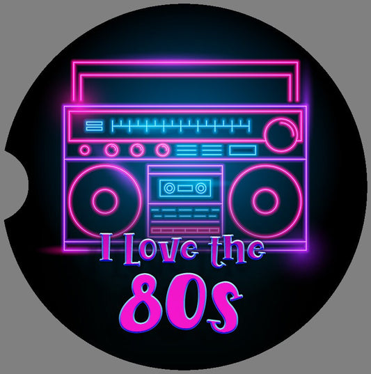 I Love the 80s Neon Boombox Art Car Coasters - Matching Pair - Schoppix Gifts