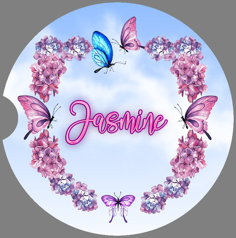 Personalized Butterfly Wreath Art Car Coasters - Matching Pair - Schoppix Gifts
