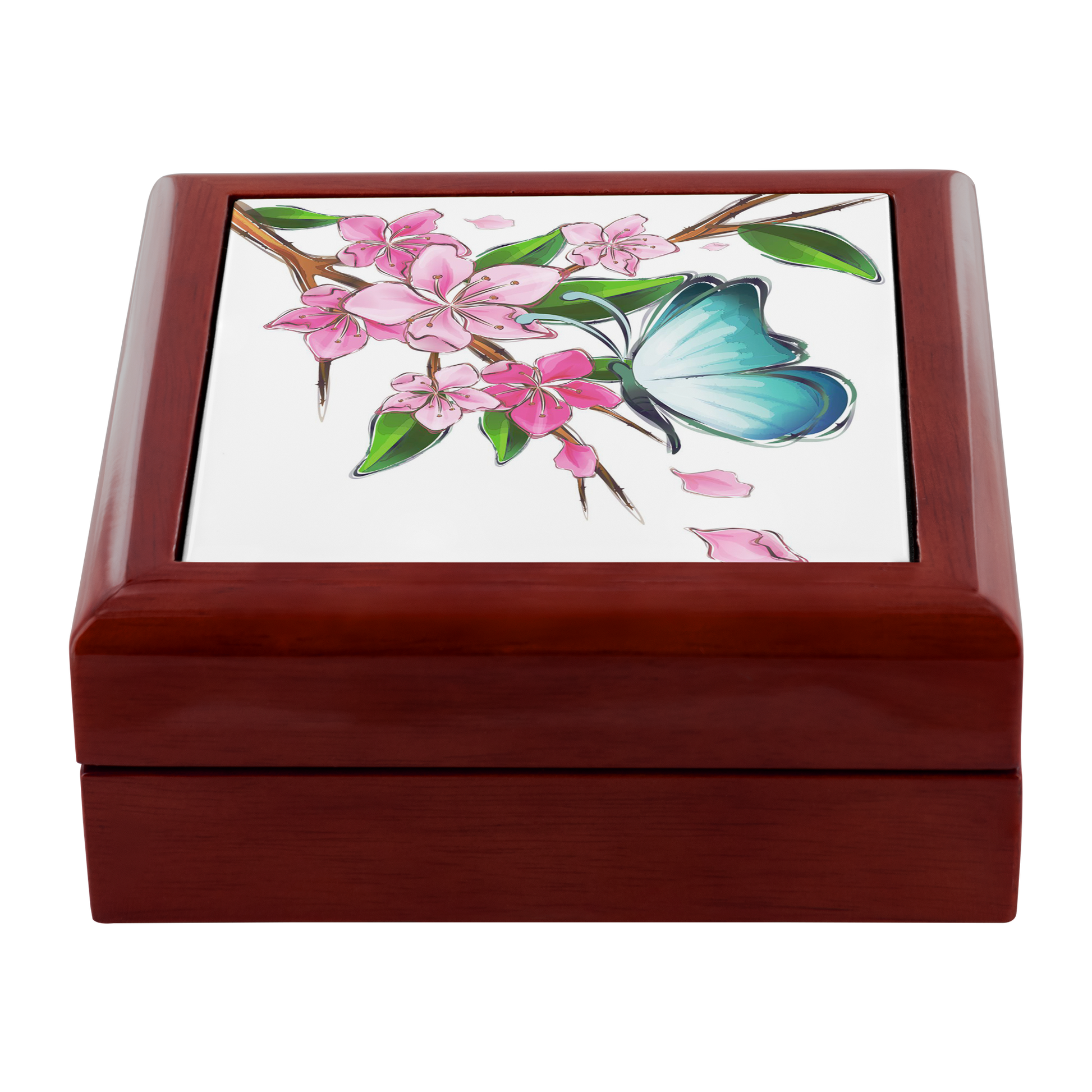 Blue Butterfly on Cherry Blossoms Jewelry Box - Schoppix Gifts