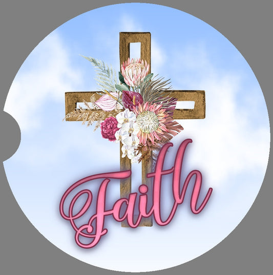 BOHO Cross Art/Faith  Car Coasters  - Matching Pair - Schoppix Gifts