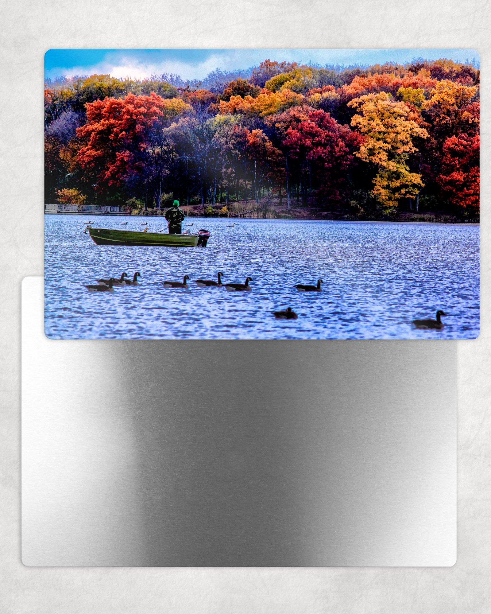 Autumn Angler - Rock River Illinois Metal Photo Panel - 8x12 or 12x18 - Schoppix Gifts