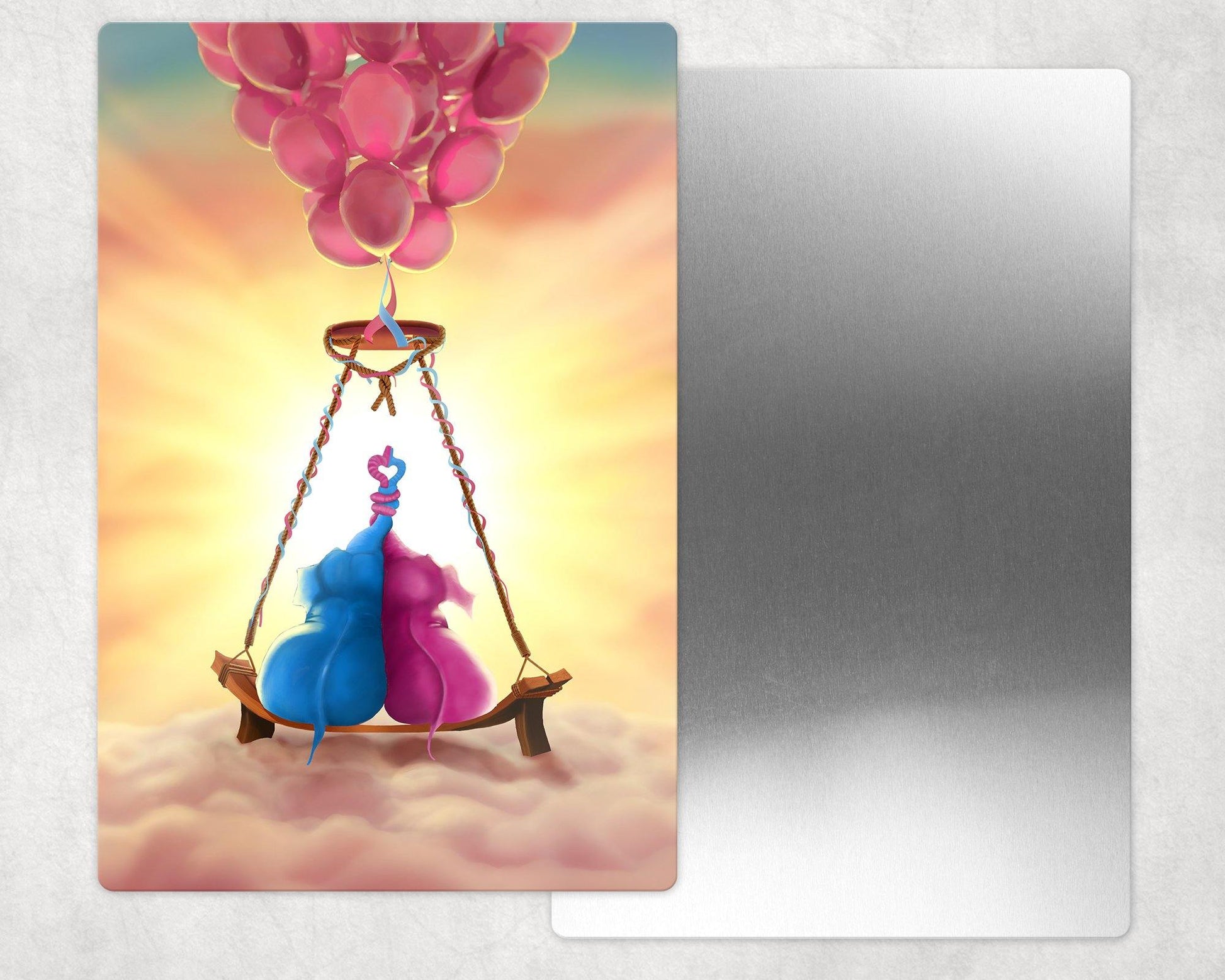 Cute Elephants in Love Balloons Metal Photo Panel - 8x12 or 12x18 - Schoppix Gifts