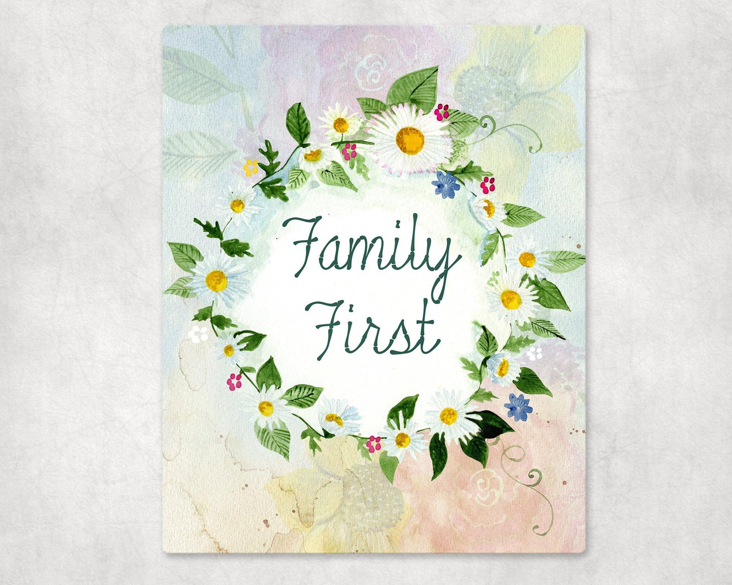 Family First Flower Wreath Metal Photo Panel - 8x10 - Schoppix Gifts