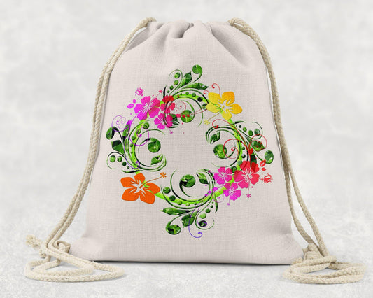 Abstract Flower Wreath Linen Drawstring Backpack - Schoppix Gifts