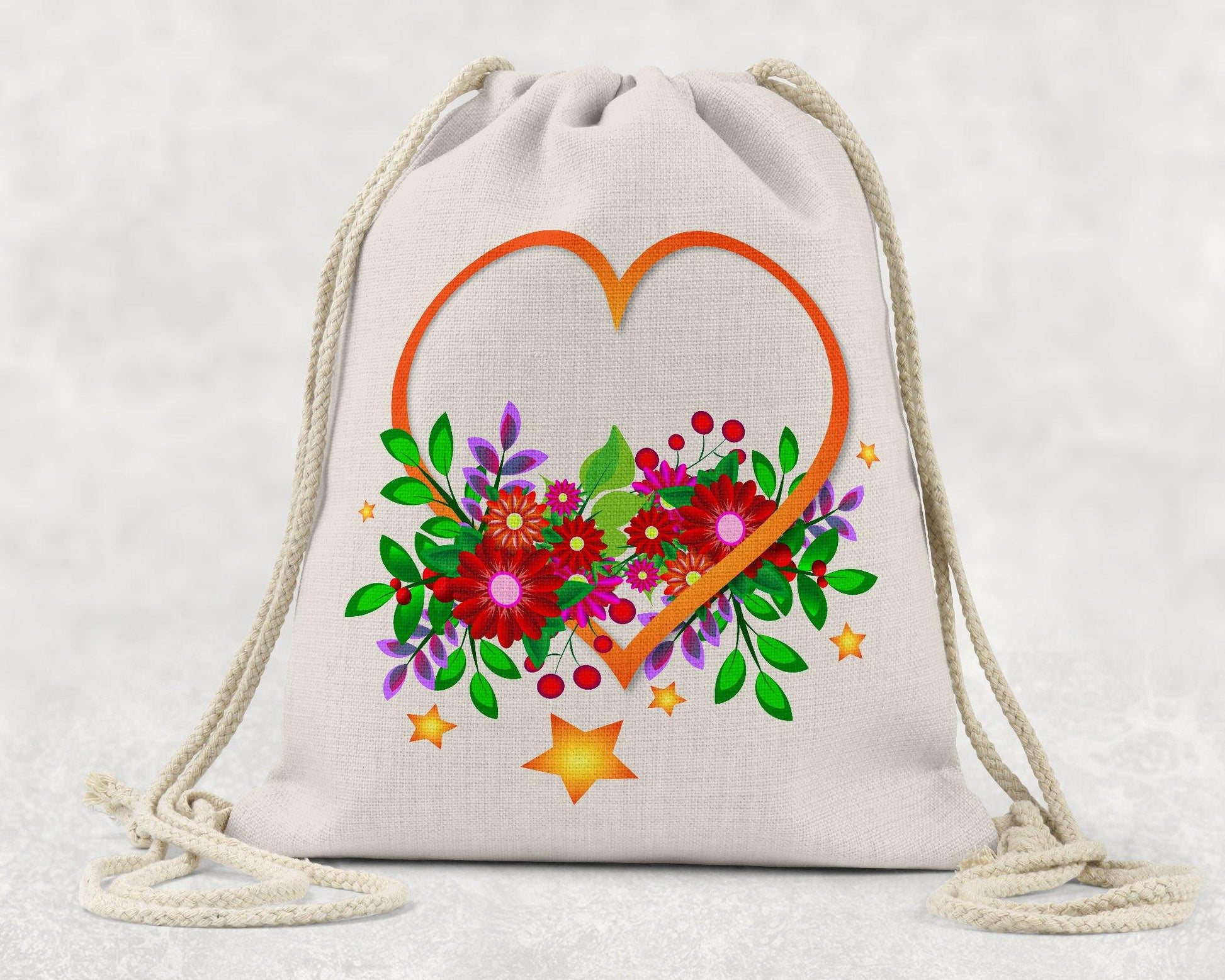 Colorful Heart Bouquet Linen Drawstring Backpack - Schoppix Gifts
