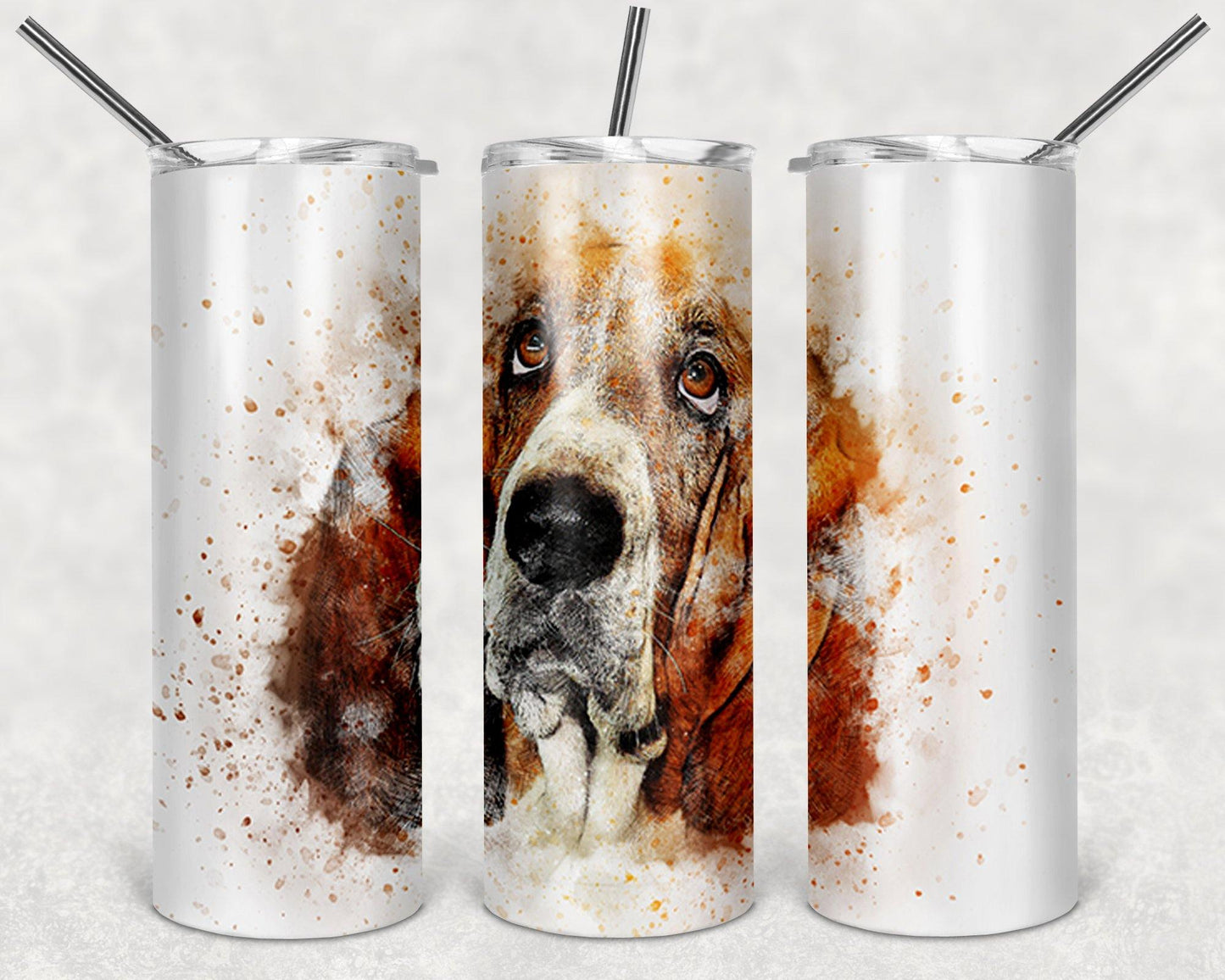 Basset Hound Stainless Steel Tumbler with Free Matching Sandstone Car Coasters - Schoppix Gifts