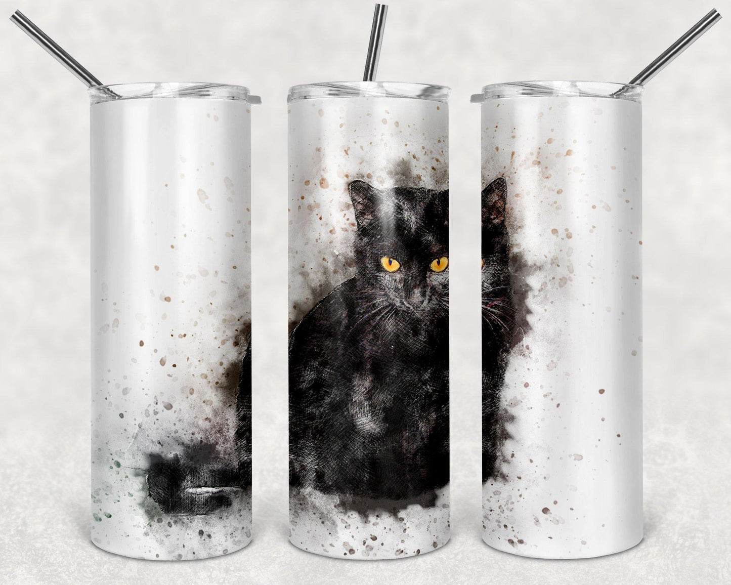 Watercolor Black Cat 20oz Stainless Steel Tumbler - Schoppix Gifts
