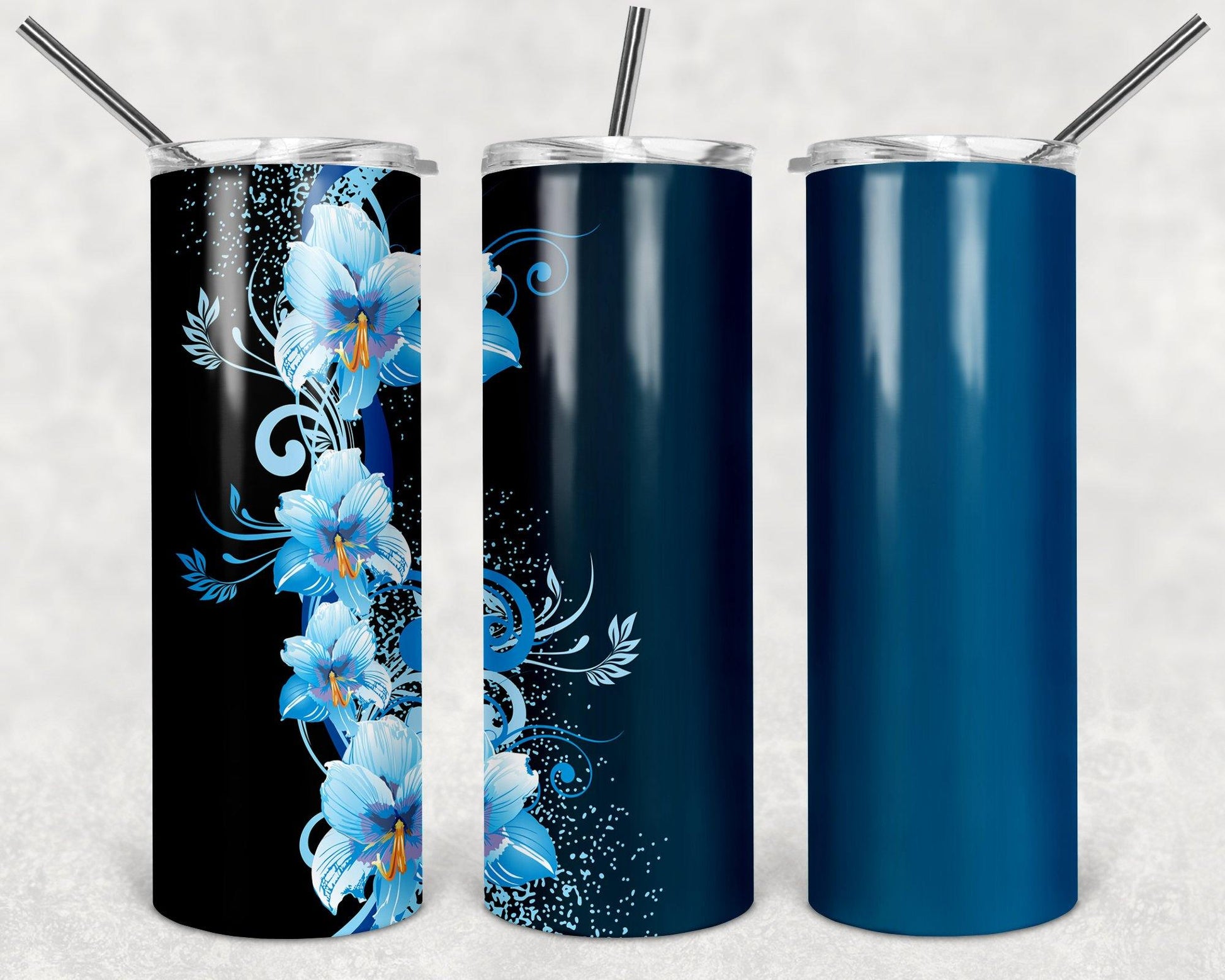 Abstract Blue Flowers 20oz Stainless Steel Tumbler - Schoppix Gifts