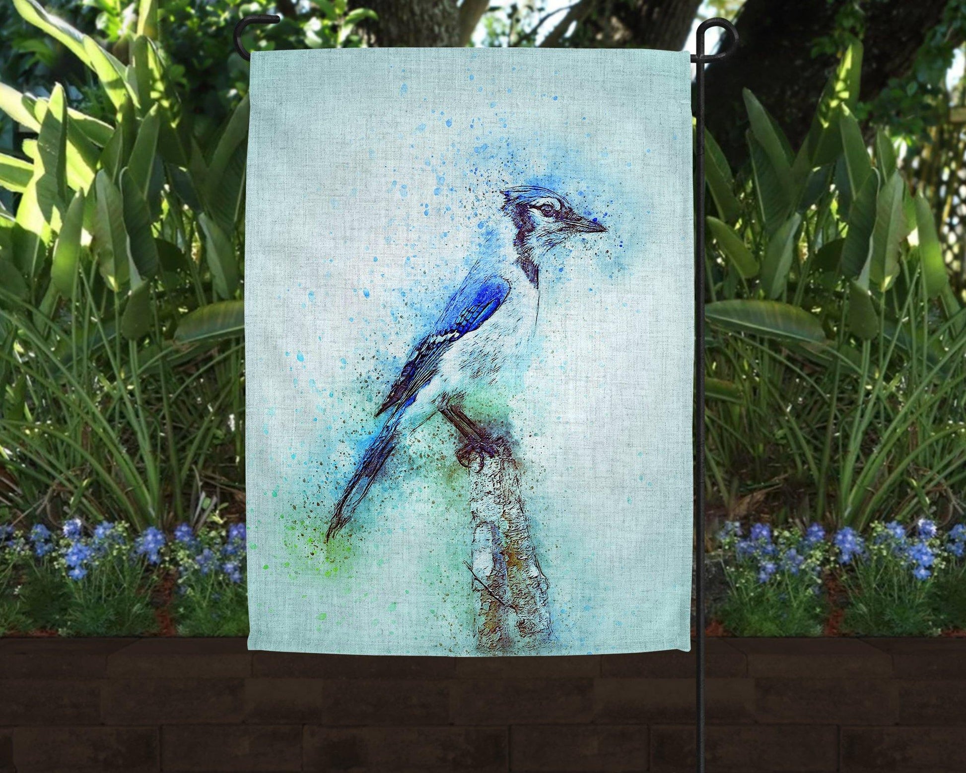 Watercolor Style Blue Jay Linen Garden Flag - Schoppix Gifts