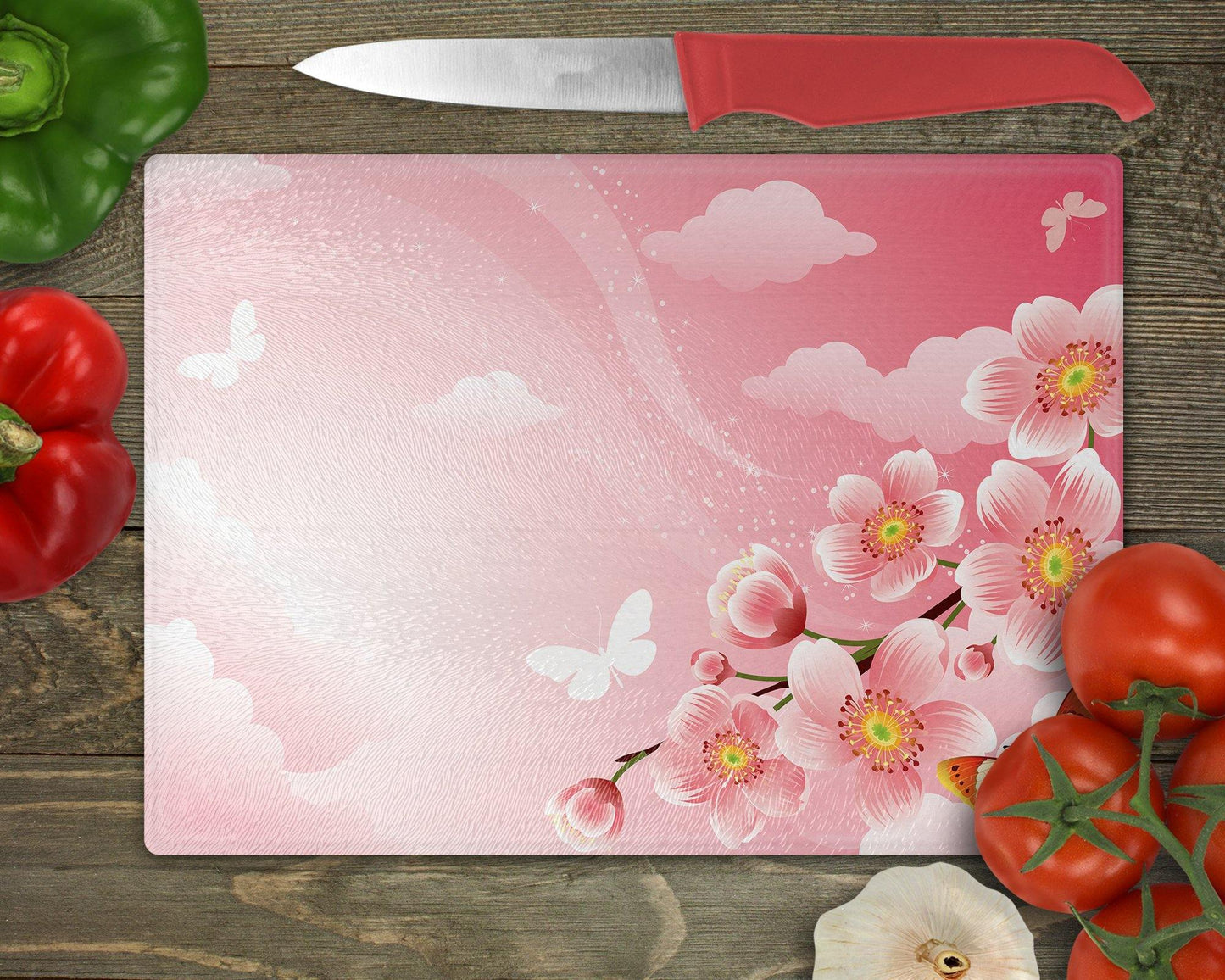 Butterflies & Cherry Blossoms Glass Cutting Board - Schoppix Gifts