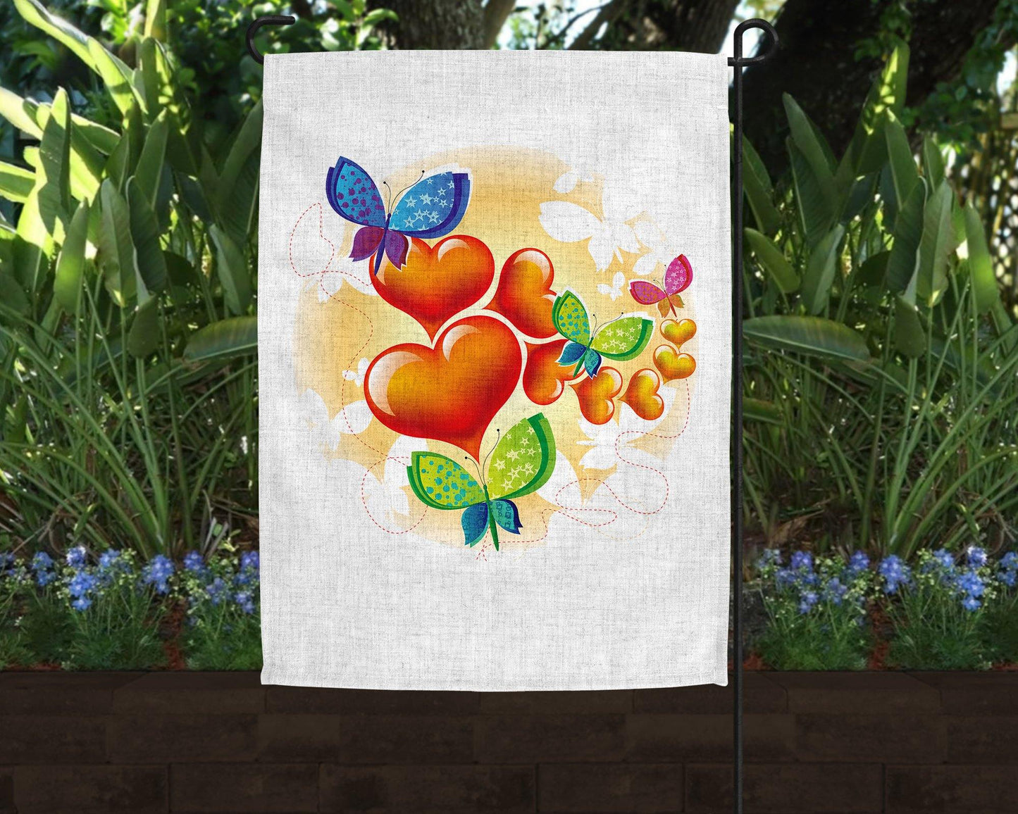 Butterflies Love Hearts Linen Garden Flag - Schoppix Gifts