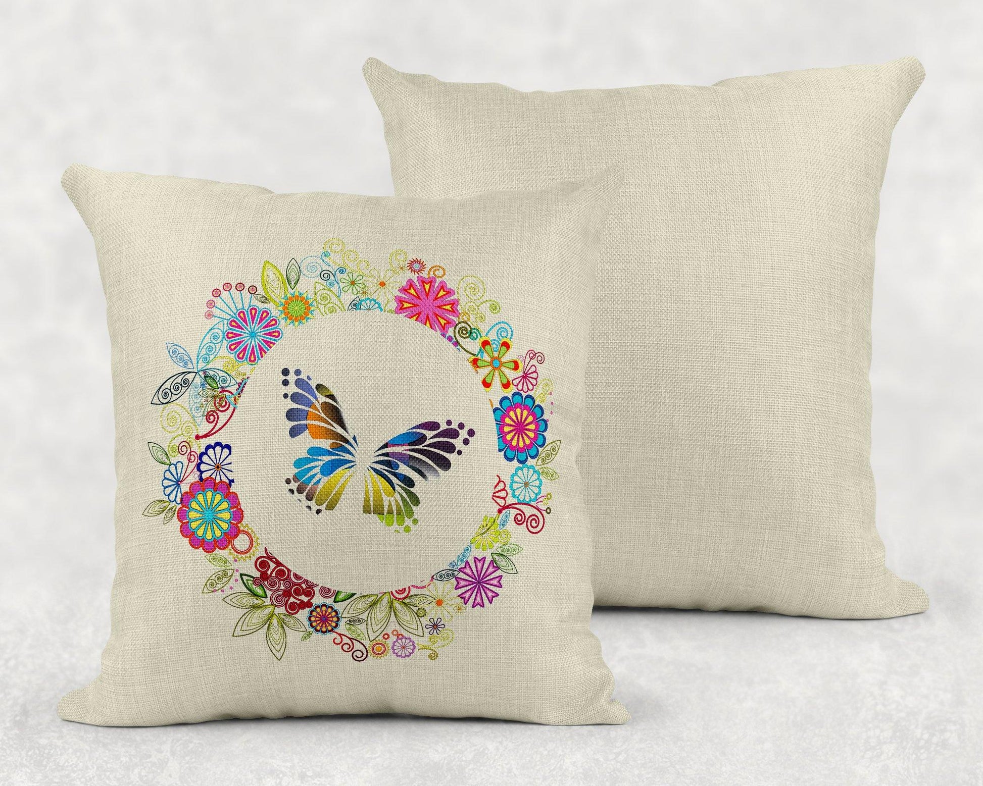 Butterfly & Flowers Wreath Linen Pillow Sham - Schoppix Gifts