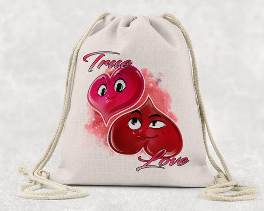 True Love Cartoon Hearts Linen Drawstring Backpack - Schoppix Gifts