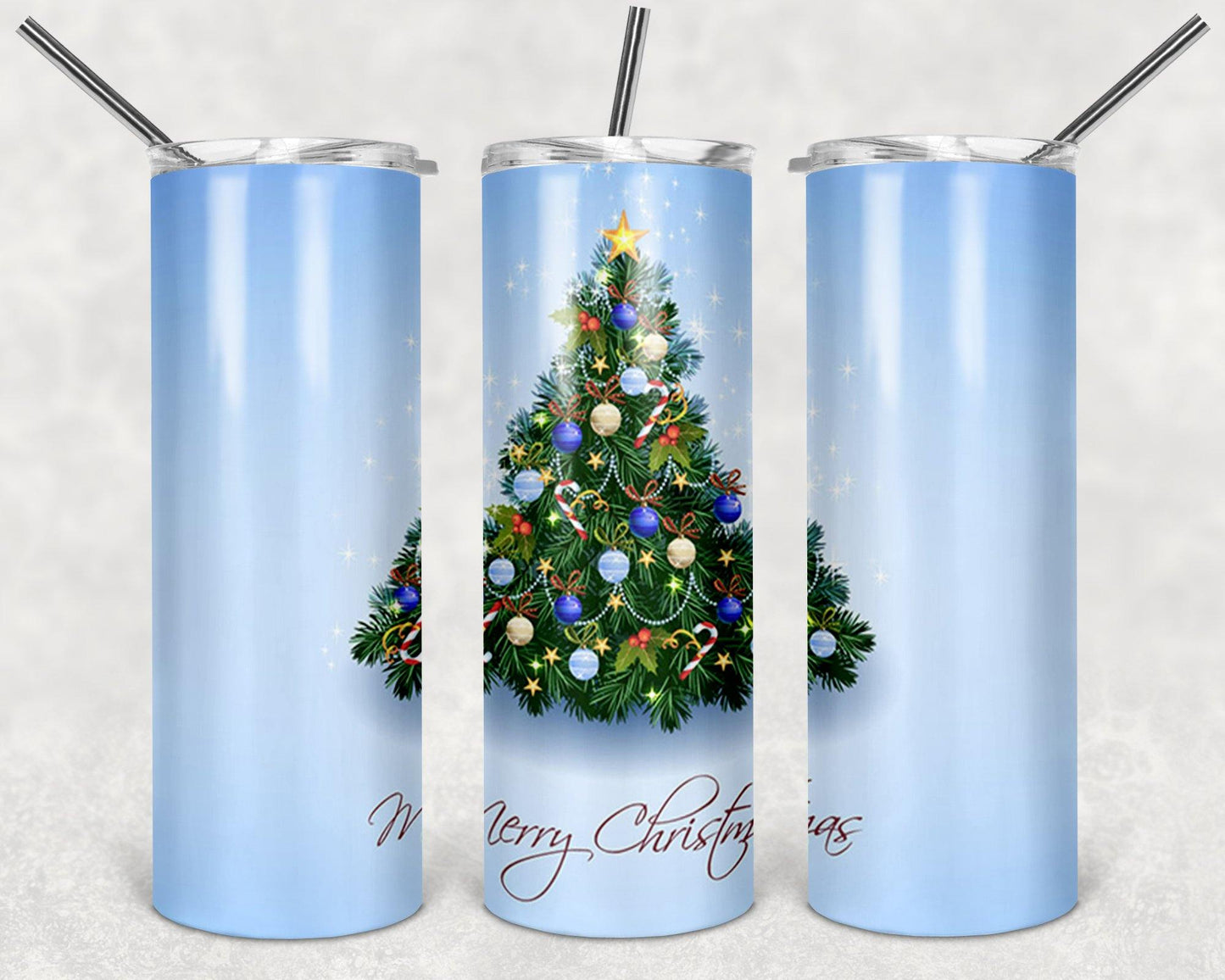 Merry Christmas Tree Steel Tumbler with Free Matching Sandstone Car Coasters - Schoppix Gifts