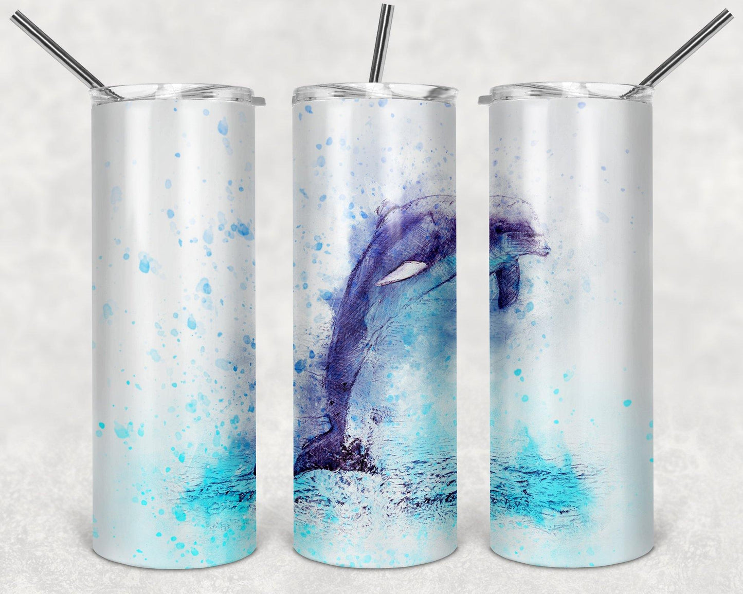 Watercolor Dolphin 20oz Stainless Steel Tumbler - Schoppix Gifts