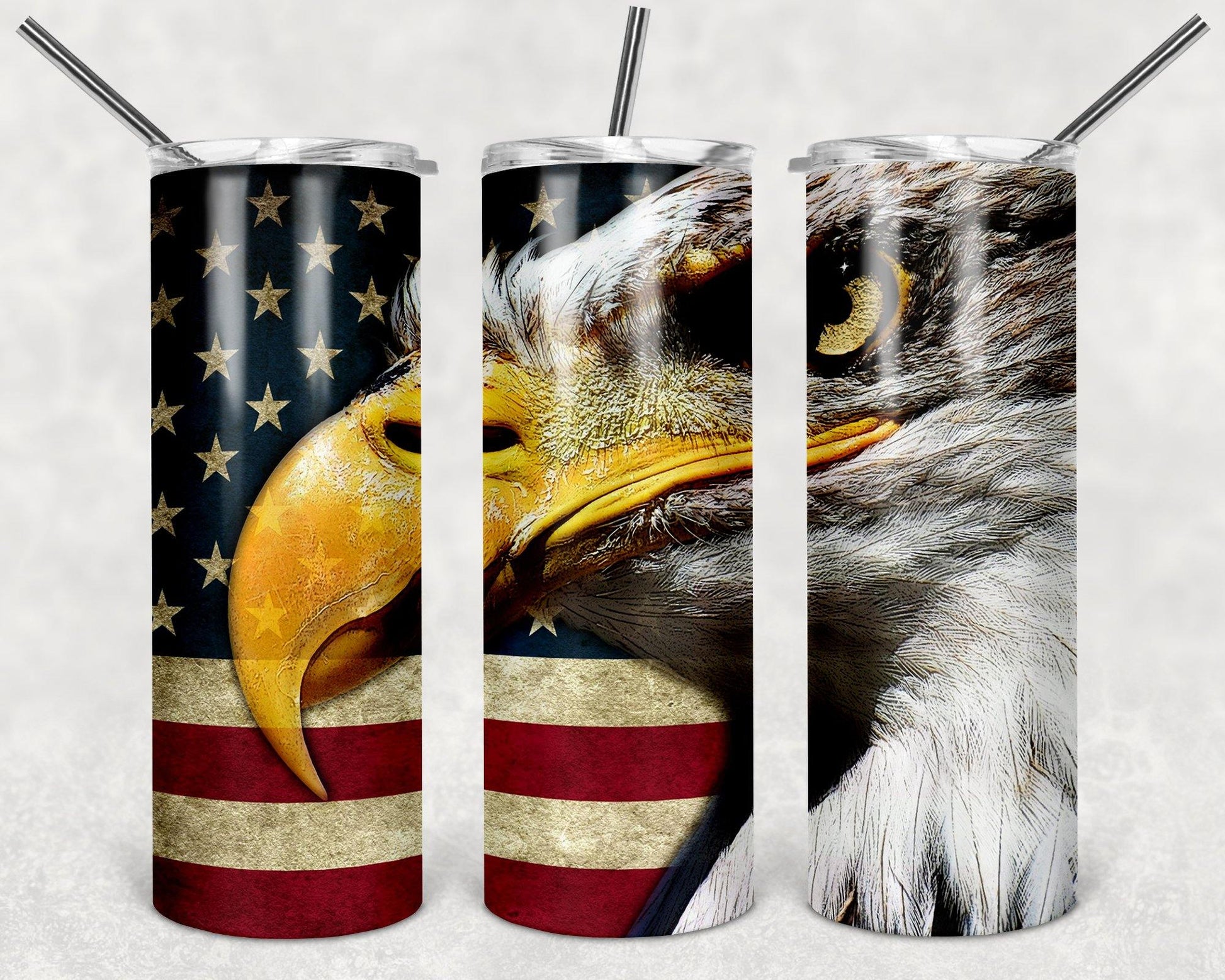 Bald Eagle American Flag Steel Tumbler with Free Matching Sandstone Car Coasters - Schoppix Gifts