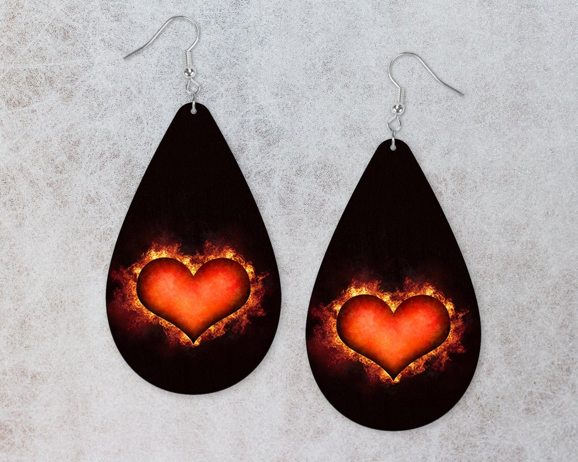 Flaming Heart Emblem Teardrop Earrings - Schoppix Gifts